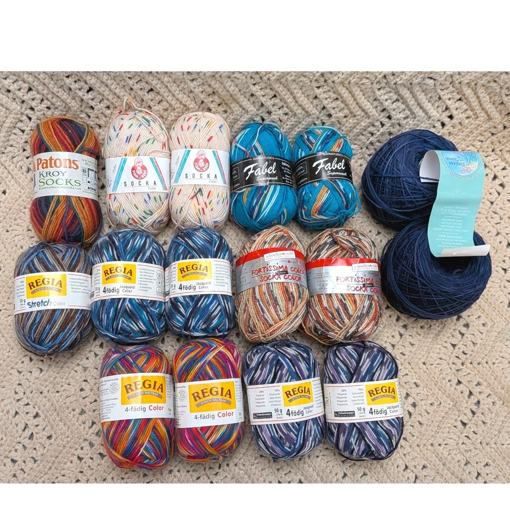 Lot of 16 Wool Blend Yarn Regia Patons Fabel Dream in Color Sock Knit Variegated